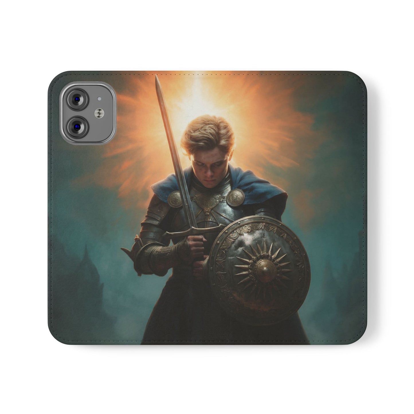 Dawn-Forged Knight Flip Cases – Radiant Armor Against Misty Skies