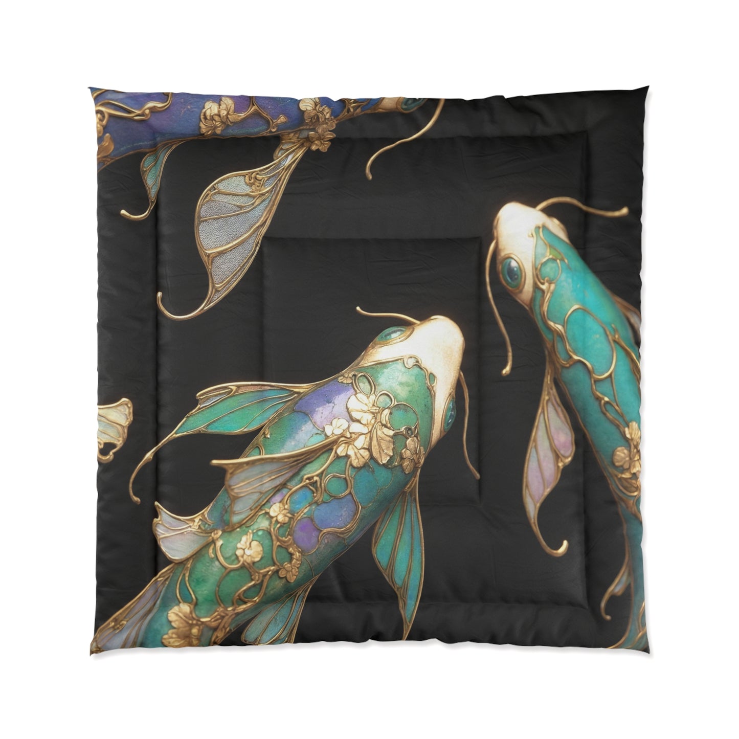 Art Nouveau Koi Comforter – Luminous Azure & Gold Dreamscape