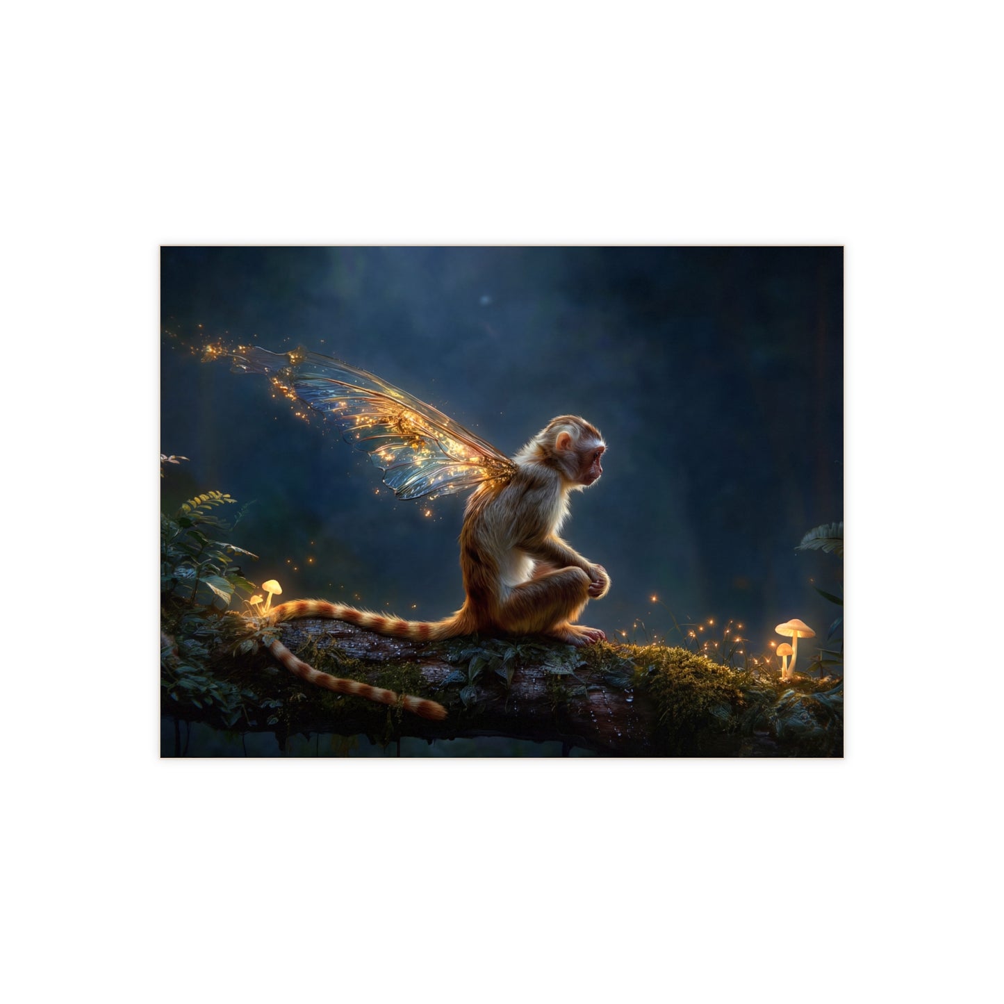 Winged Monkey in Twilight Forest Ceramic Photo Tile – Keeper of the Glowing Mushrooms