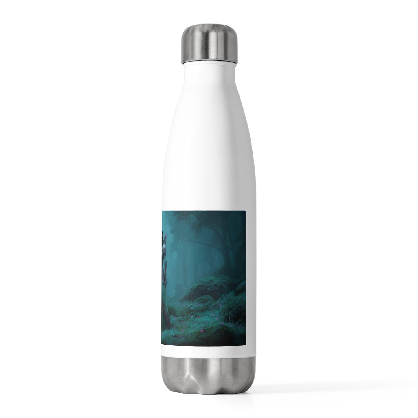 Elven Sentinel 20oz Insulated Bottle – Moonlit Grove with Glowing Sword