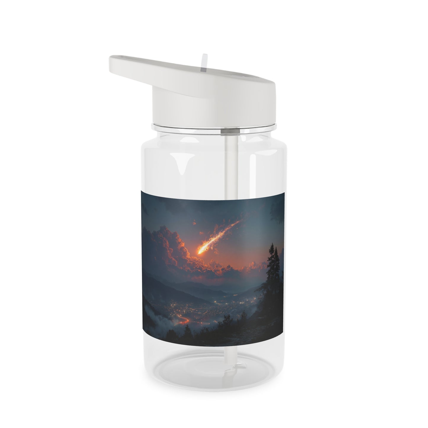 Meteor Over Mountain City Tritan Water Bottle – Fiery Trail Across Twilight Valley