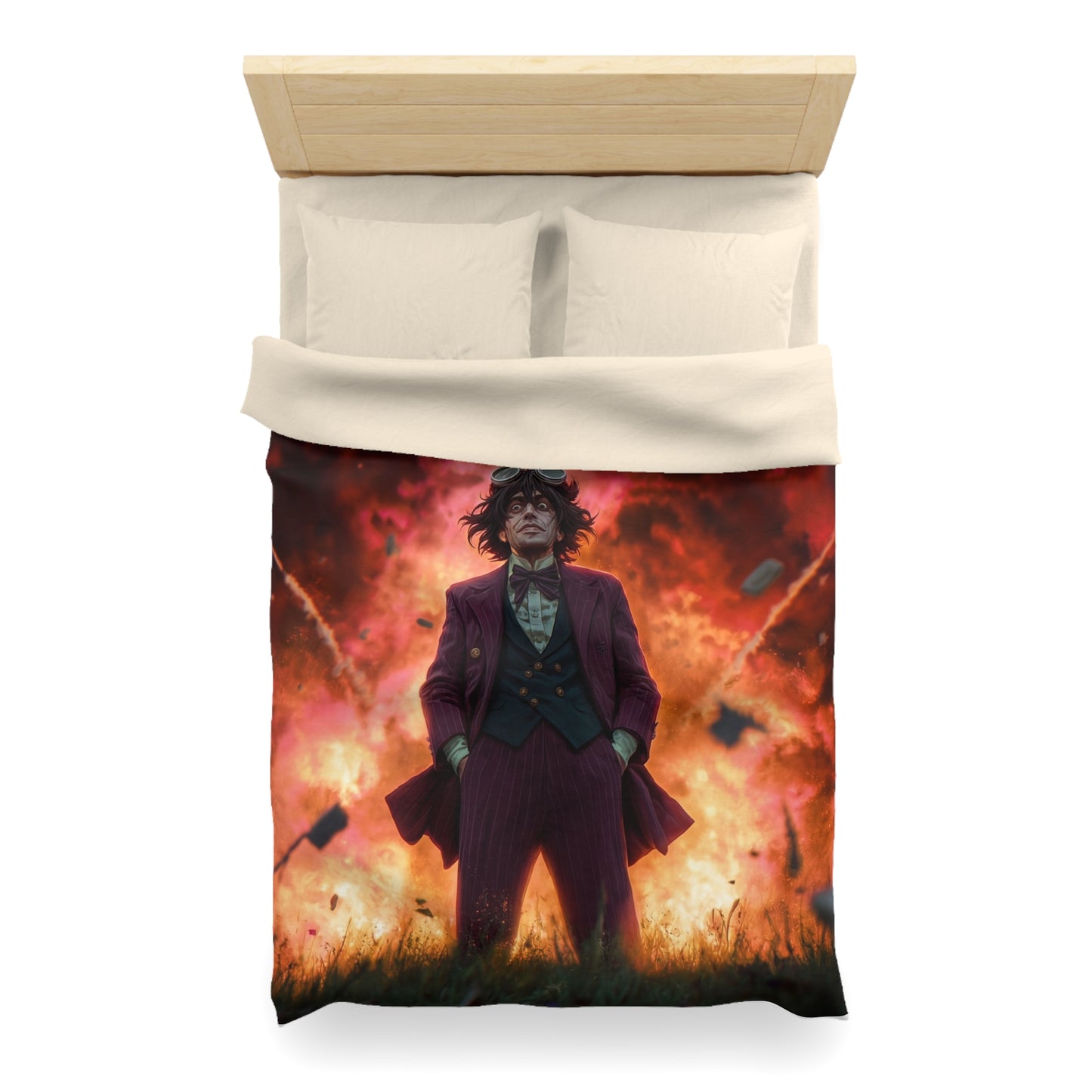 Explosive Goggles Man Microfiber Duvet Cover – Crimson Sky Aftermath
