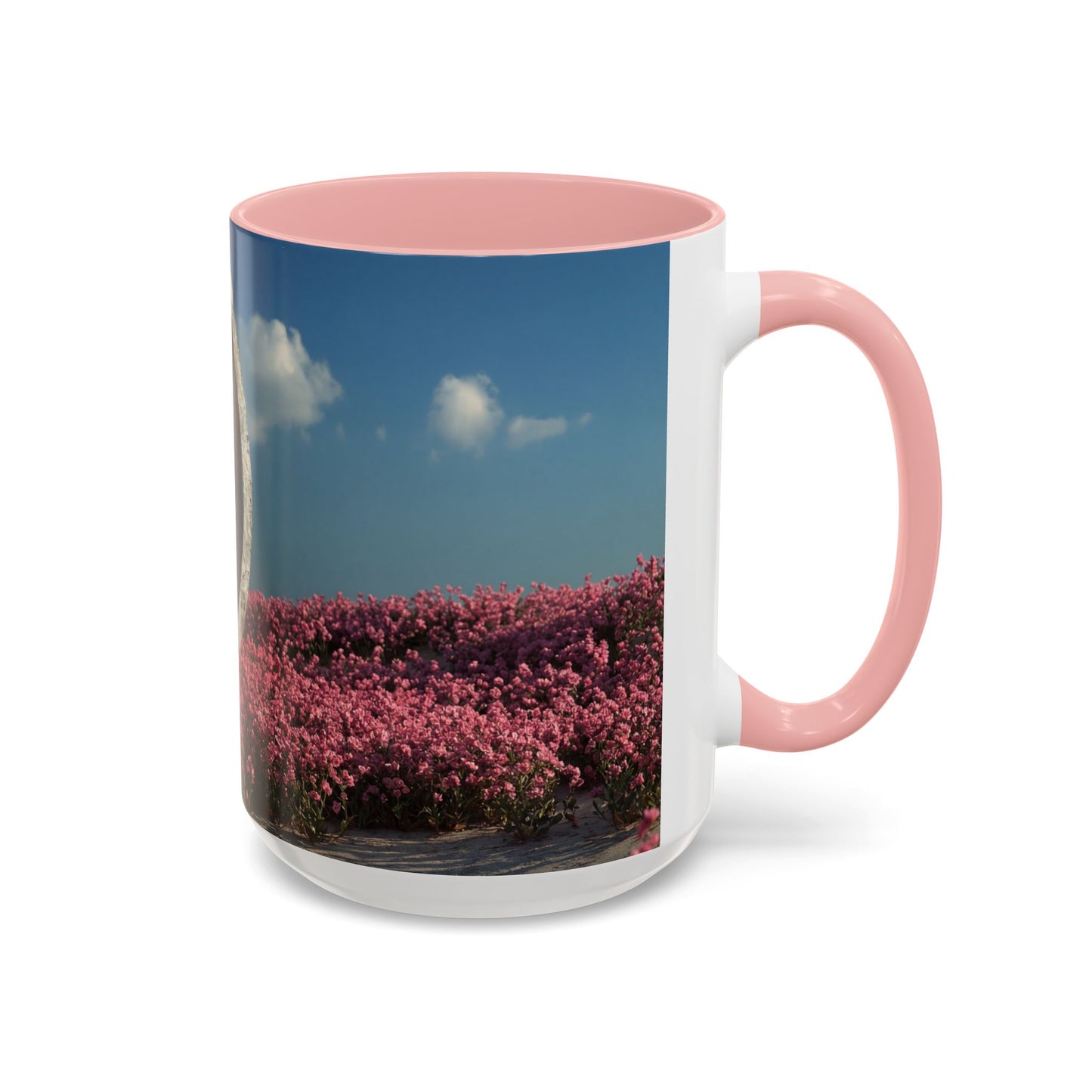 Stone Ring Garden Bloom Accent Coffee Mug – Cracked Concrete Portal in Pink Wildflowers