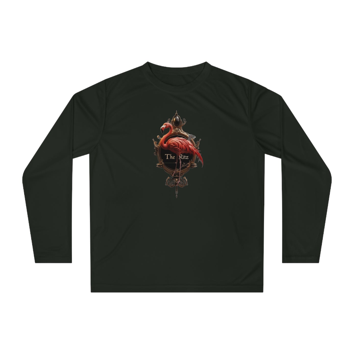 The Ritz Flamingo Unisex Performance Long Sleeve Shirt – Golden Frame Elegance