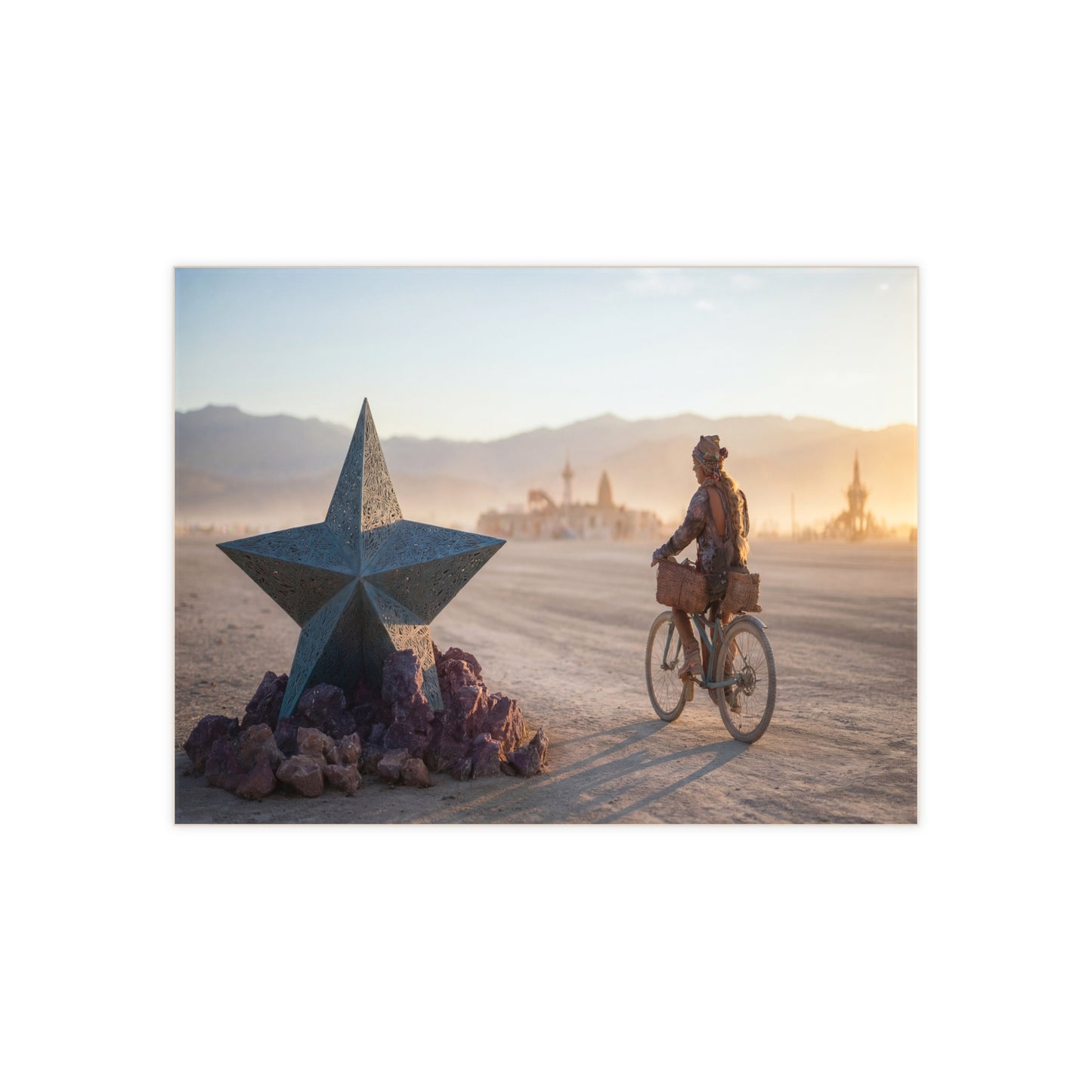 Desert Star Cyclist Ceramic Photo Tile – Golden Hour Wanderer