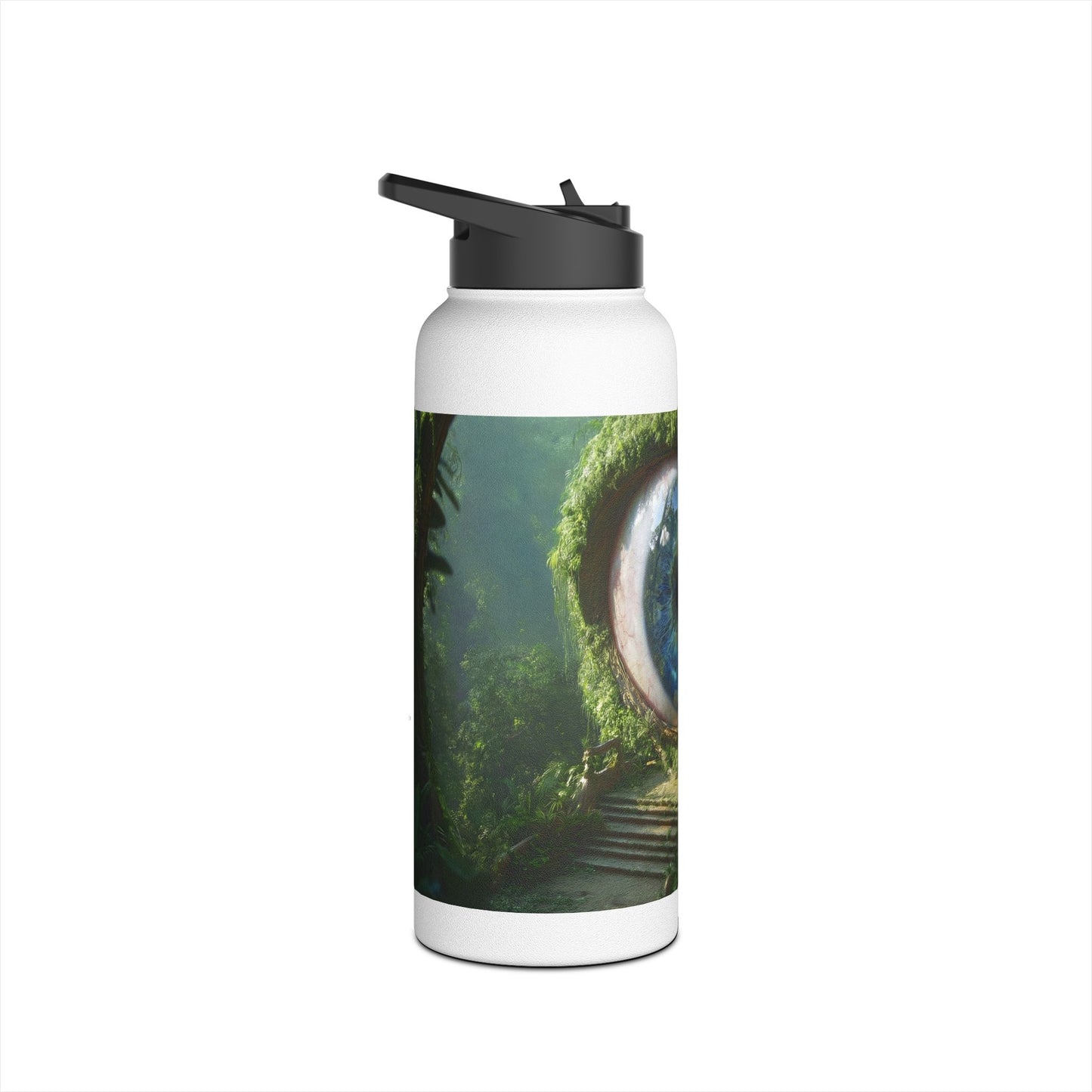Guardian Eye of the Verdant Deep Stainless Steel Water Bottle, Standard Lid – Watchful Jungle Portal