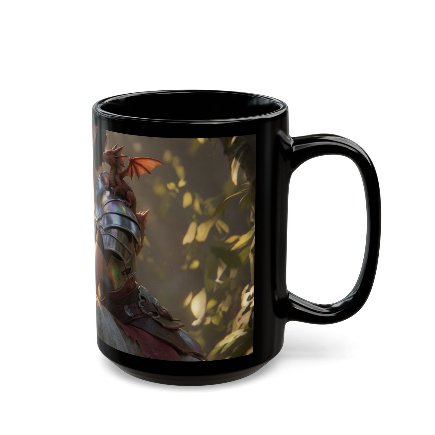 Elven Sentinel with Dragon Companion Black Mug – Sunlit Grove Rest