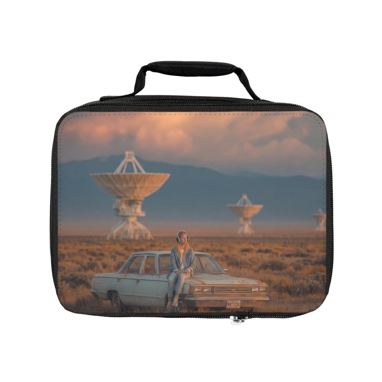 Desert Radio Tower Lunch Bag – Sunset Broadcasts & Rusty Car Dreams