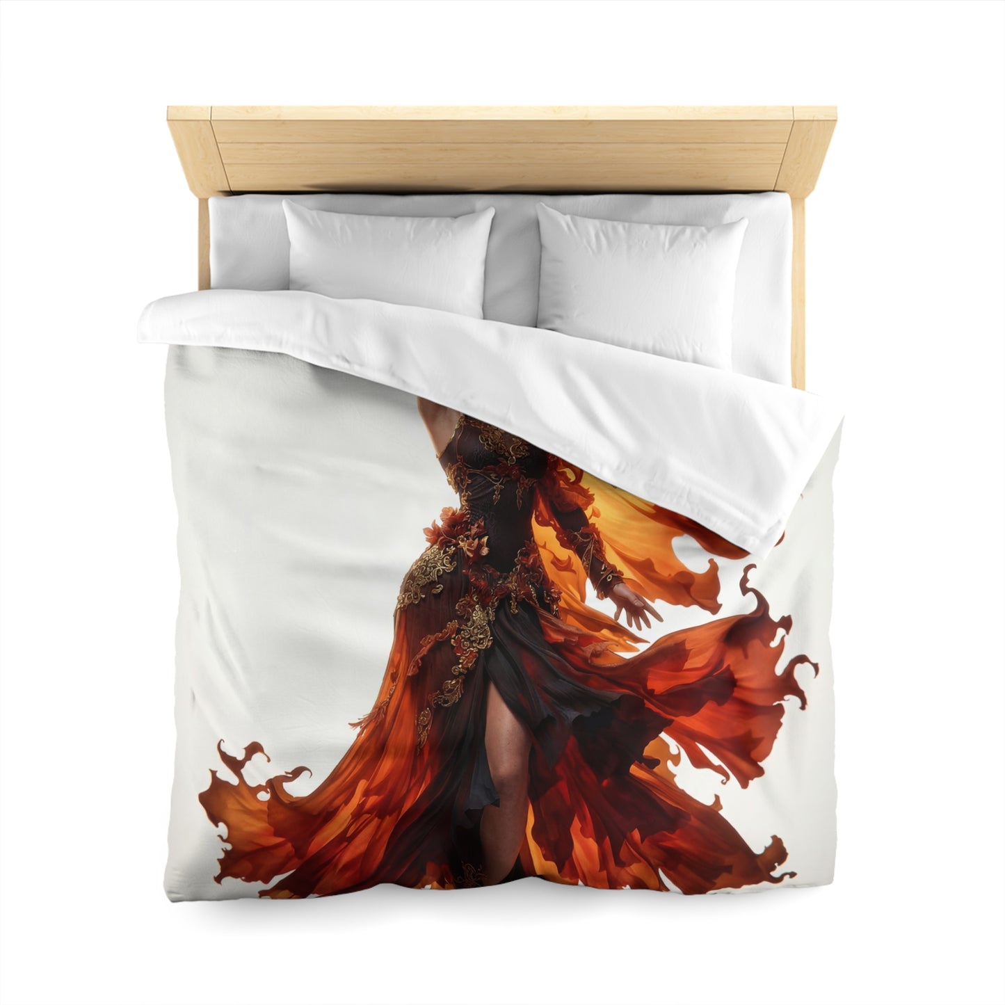 Crimson Phoenix Dancer Microfiber Duvet Cover – Flame-Woven Grace