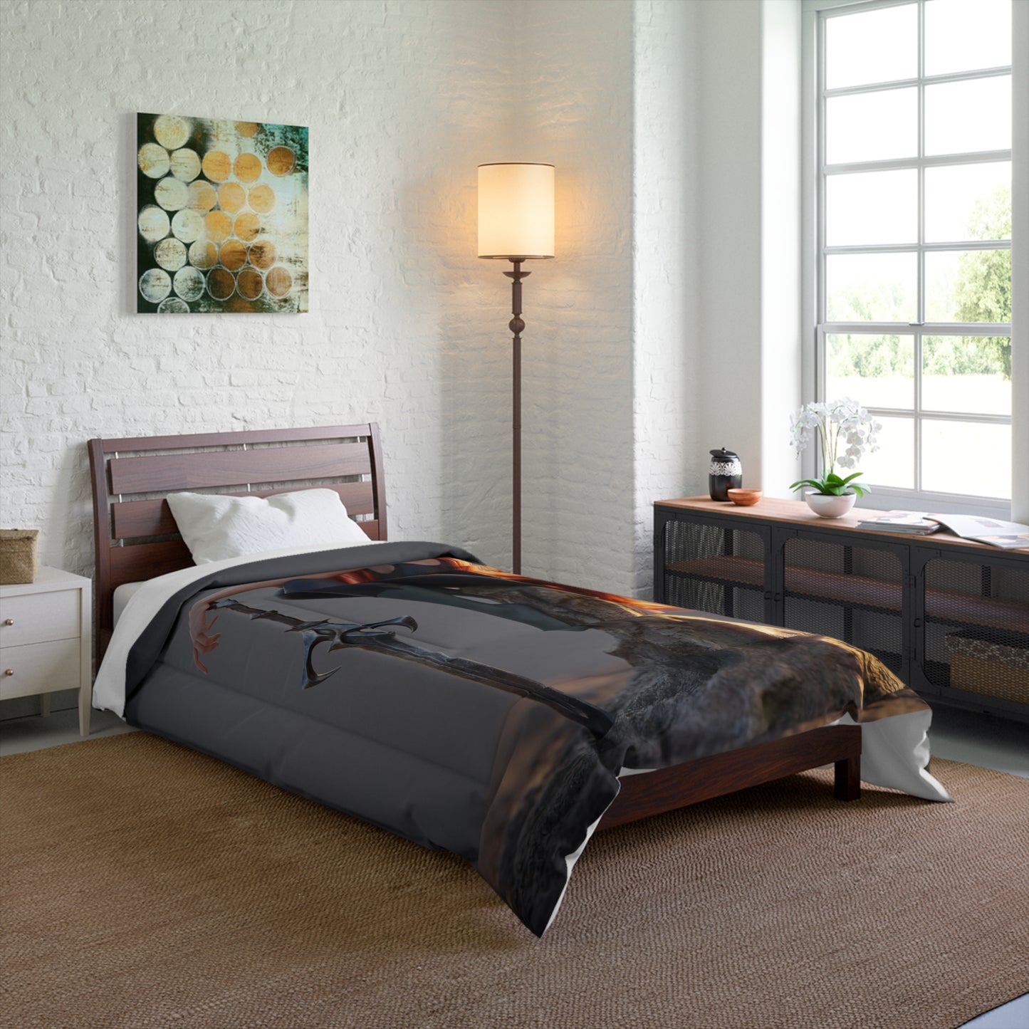 Crimson Sentinel Comforter – Sunset Warrior’s Resting Place