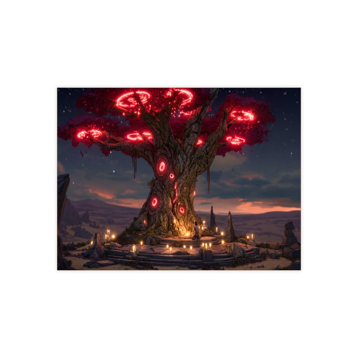 Ancient Oracle Tree Ceramic Photo Tile – Crimson Vortex Wisdom