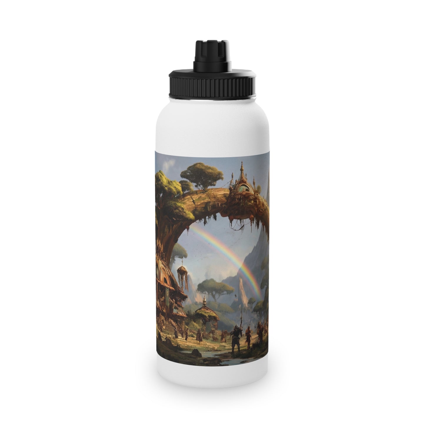 Tree Bridge Sanctuary Stainless Steel Water Bottle, Sports Lid – Where Two Rainbows Meet