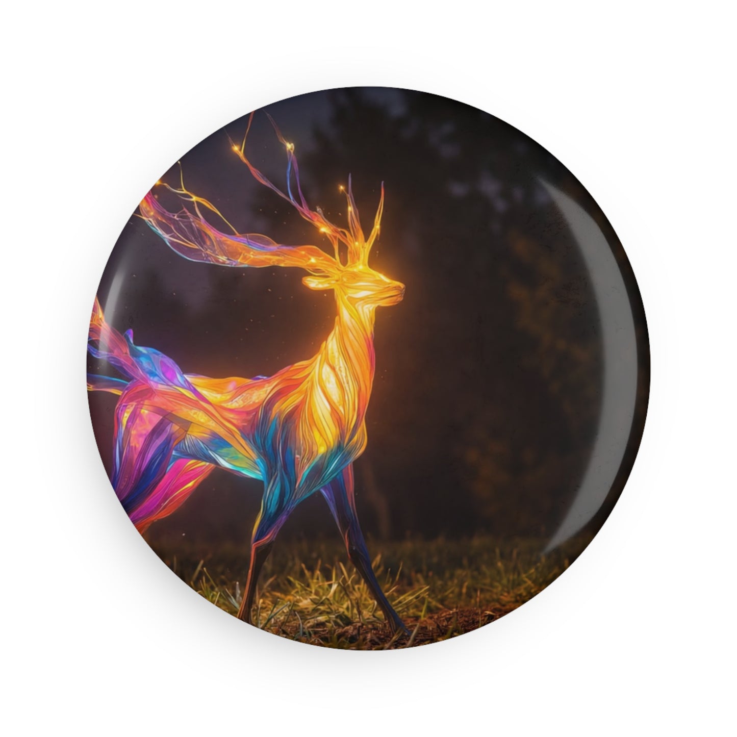 Chromatic Stag Button Magnet, Round (1 & 10 pcs) – Liquid Light in Twilight Woods