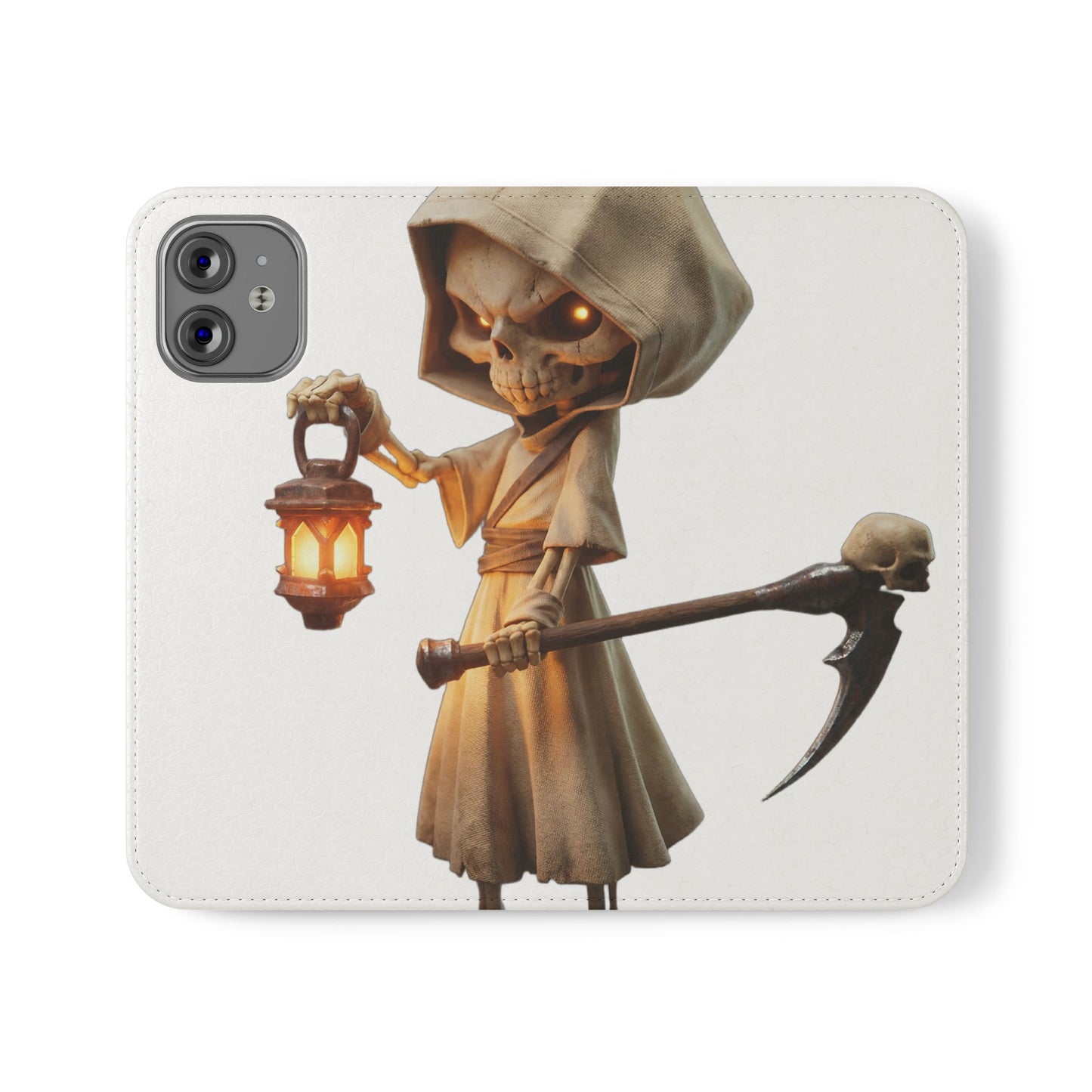 Lantern-Bearing Sentinel Flip Cases – Hooded Guardian with Scythe and Warm Glow