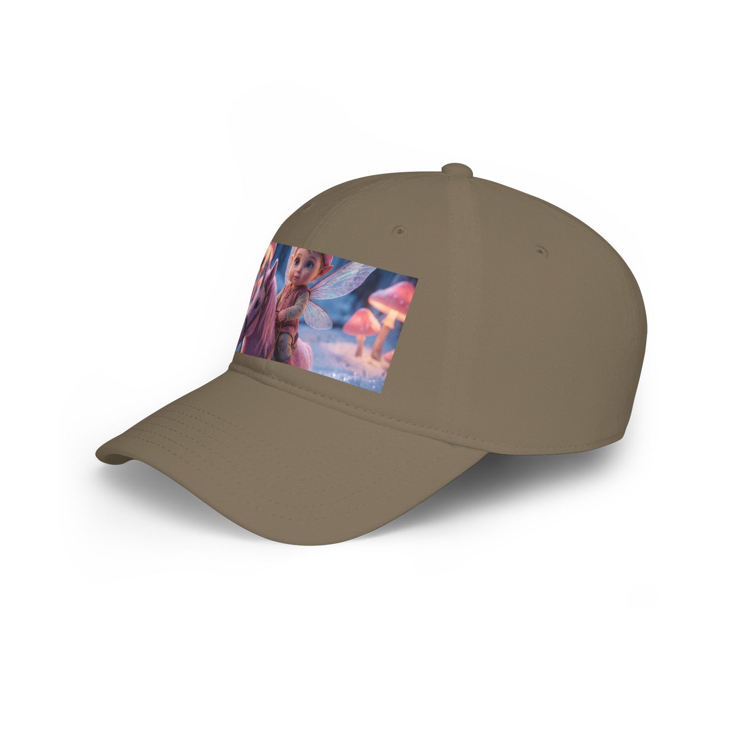 Pink Unicorn Fairy Rider Low Profile Baseball Cap – Winter Moss & Mushroom Forest