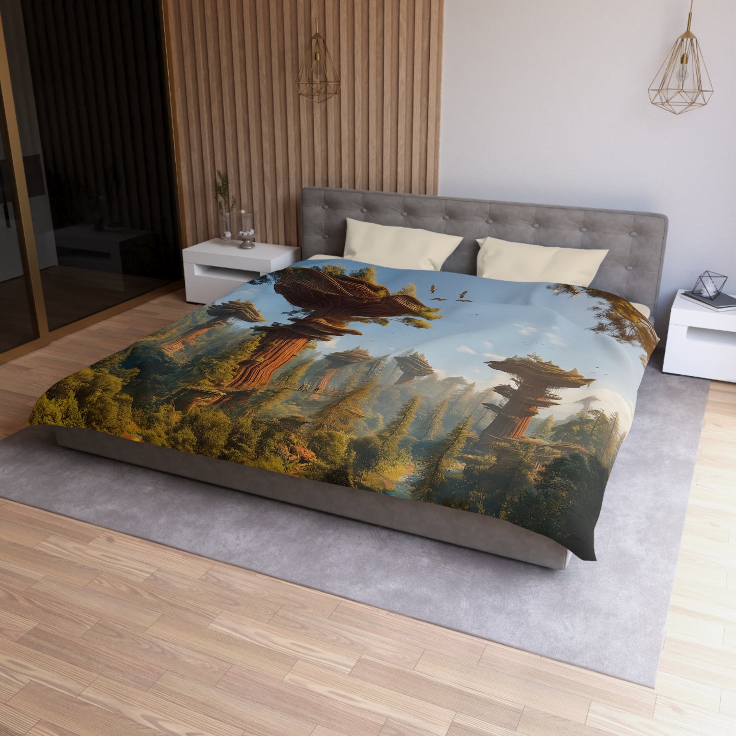 Sky-House Canopy Duvet Cover – Whispering Redwood Dreamscape