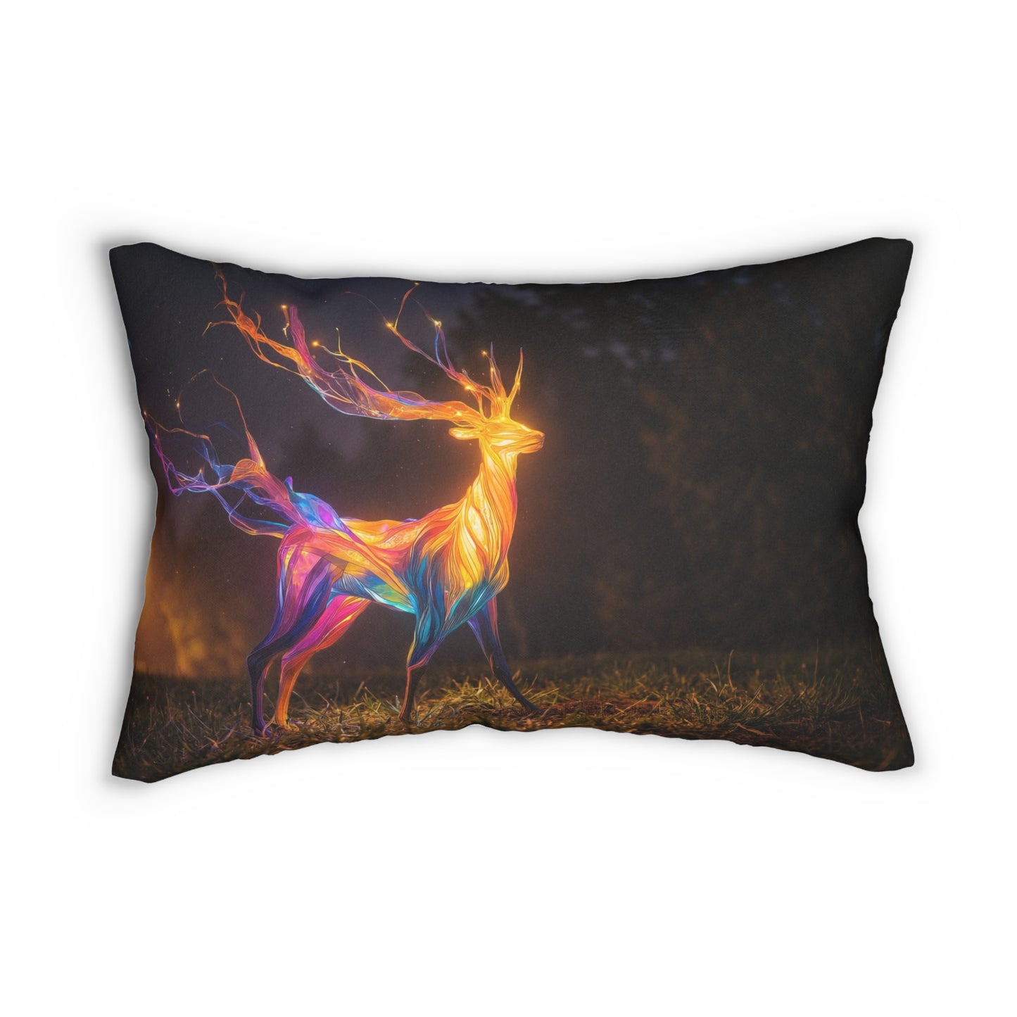 Chromatic Stag Spun Polyester Lumbar Pillow – Twilight Aura Dreamscape