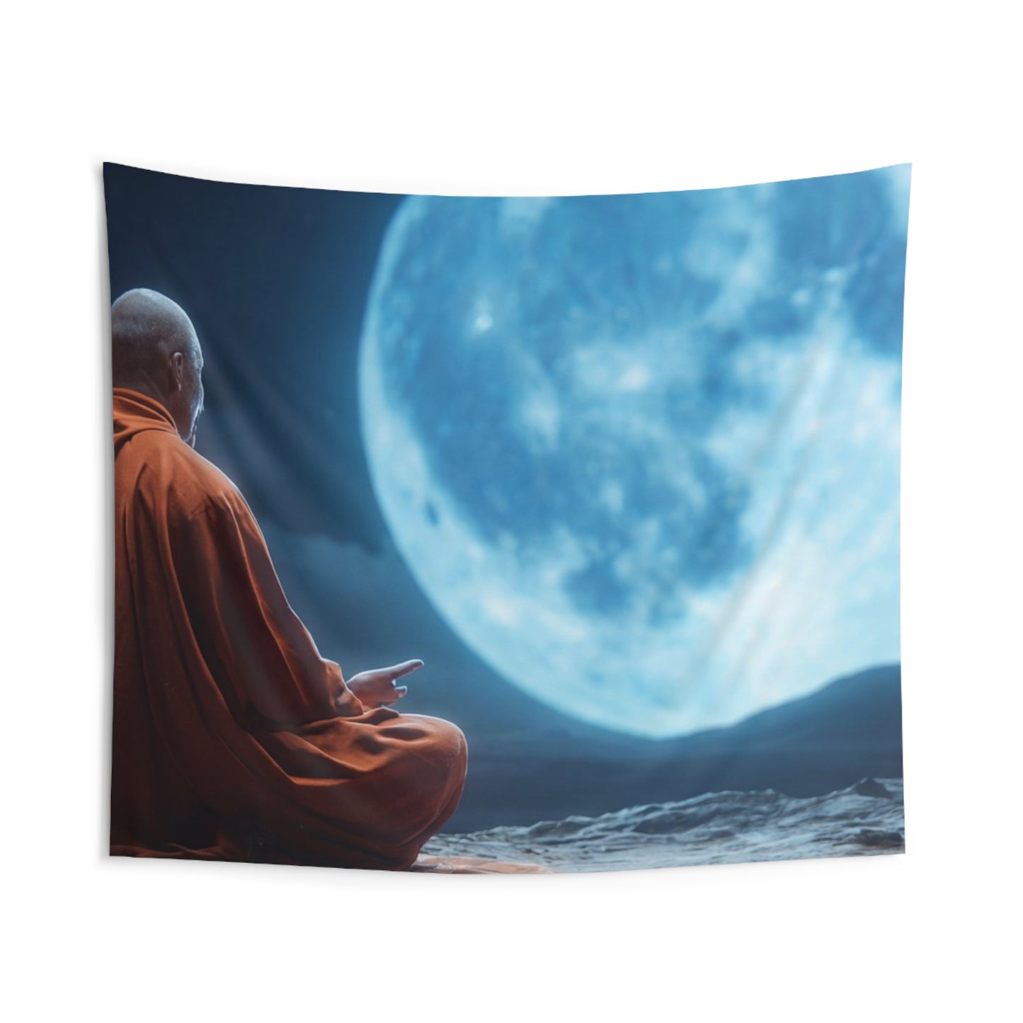 Moonlit Monk Meditation Tapestry – Stillness Beneath the Celestial Dome