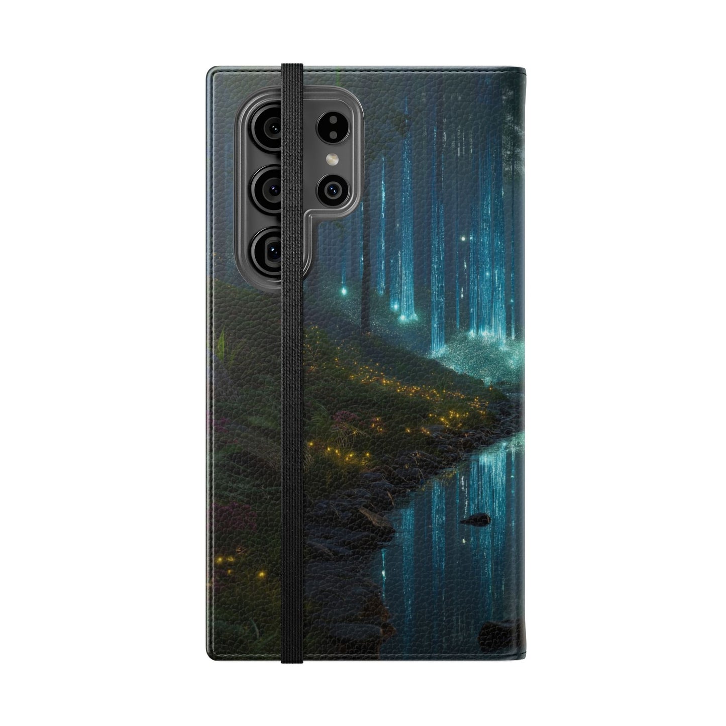 Bioluminescent Forest Flip Cases – Cyan Lightfall Stream Cover