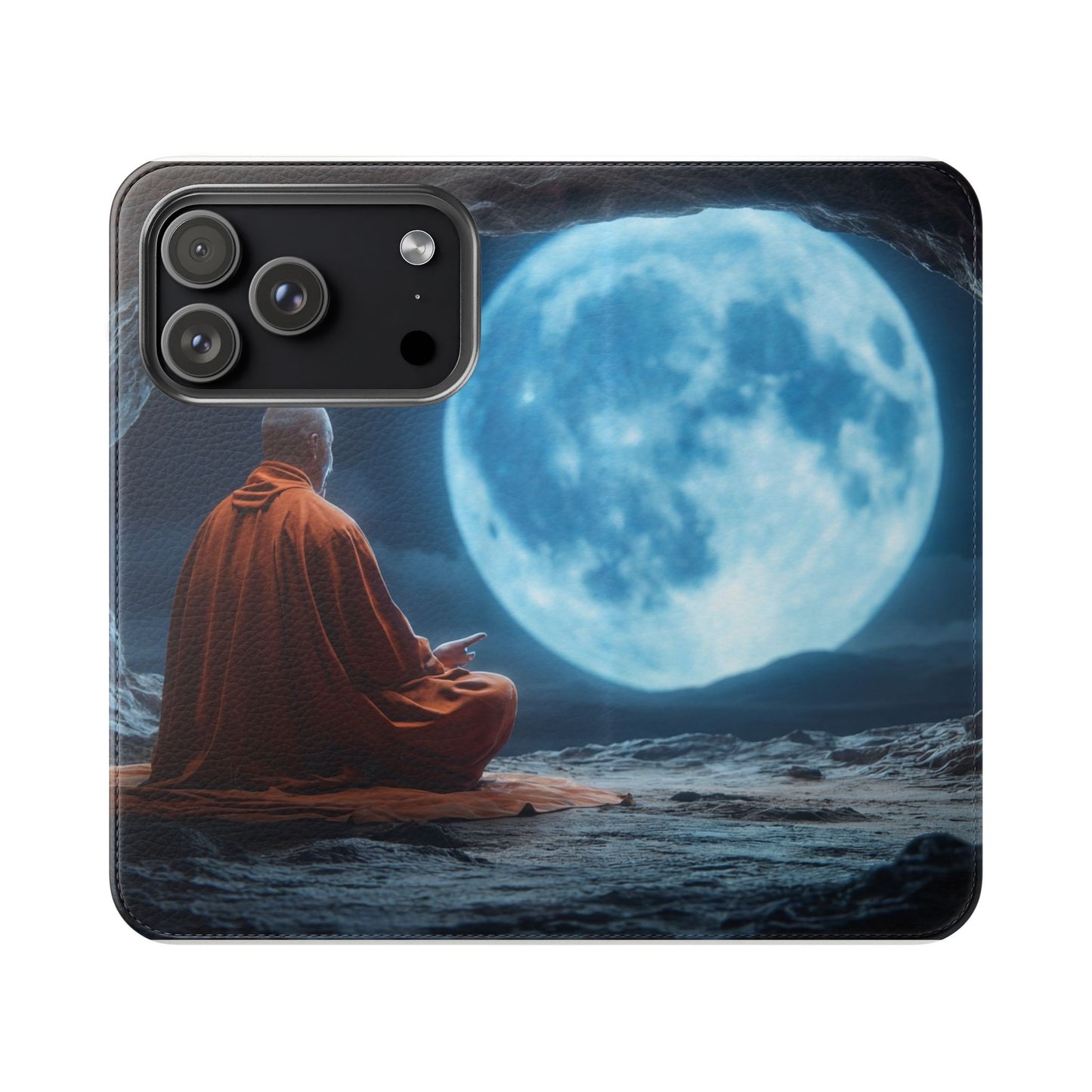 Lunar Meditation Flip Cases – Serene Monk Under Moonlight