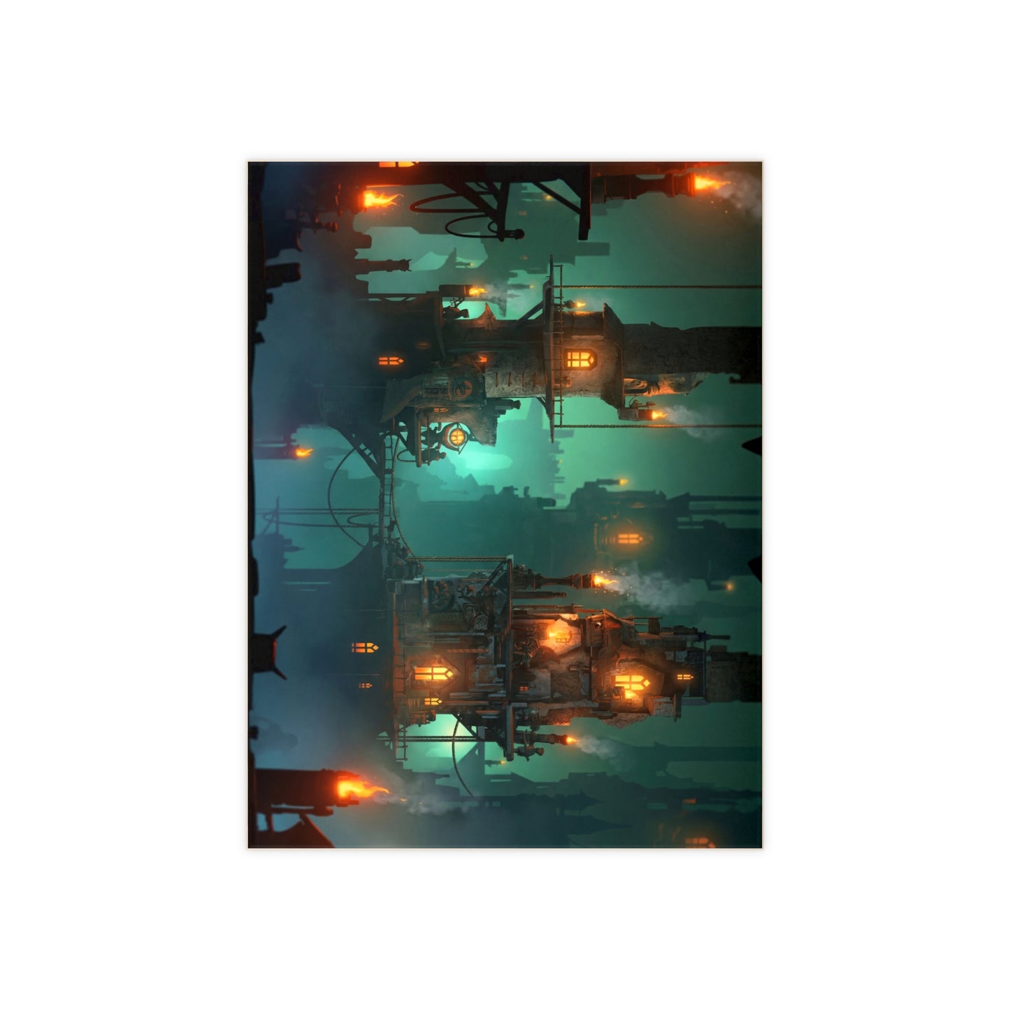 Floating City at Dusk Ceramic Photo Tile – Warm Lights Against Emerald Mist