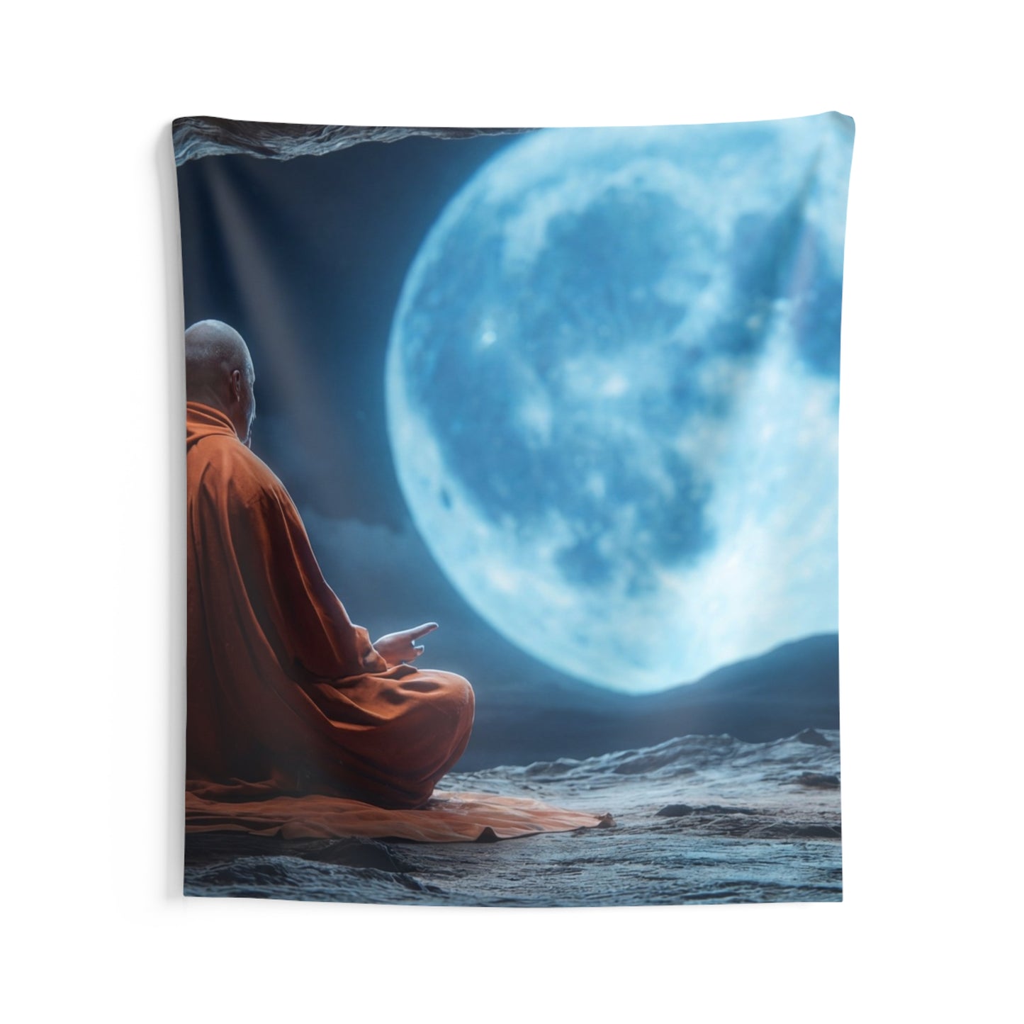 Moonlit Monk Meditation Tapestry – Stillness Beneath the Celestial Dome