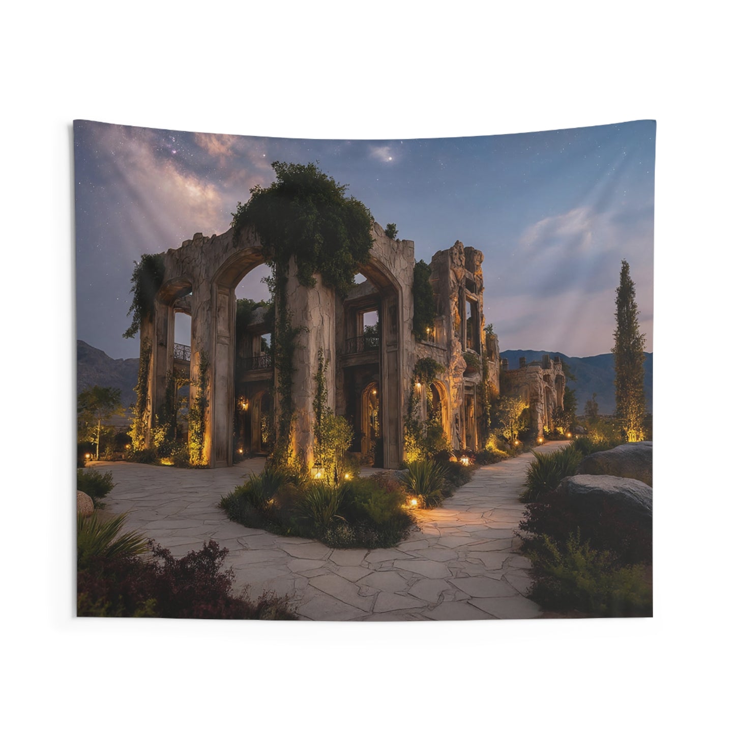 Starlit Ruins Indoor Wall Tapestries – Whispering Garden Under the Milky Way