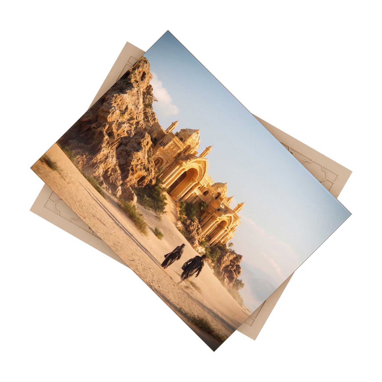 Desert Oasis Palace Ceramic Photo Tile – Golden Mirage on Sun-Drenched Sands