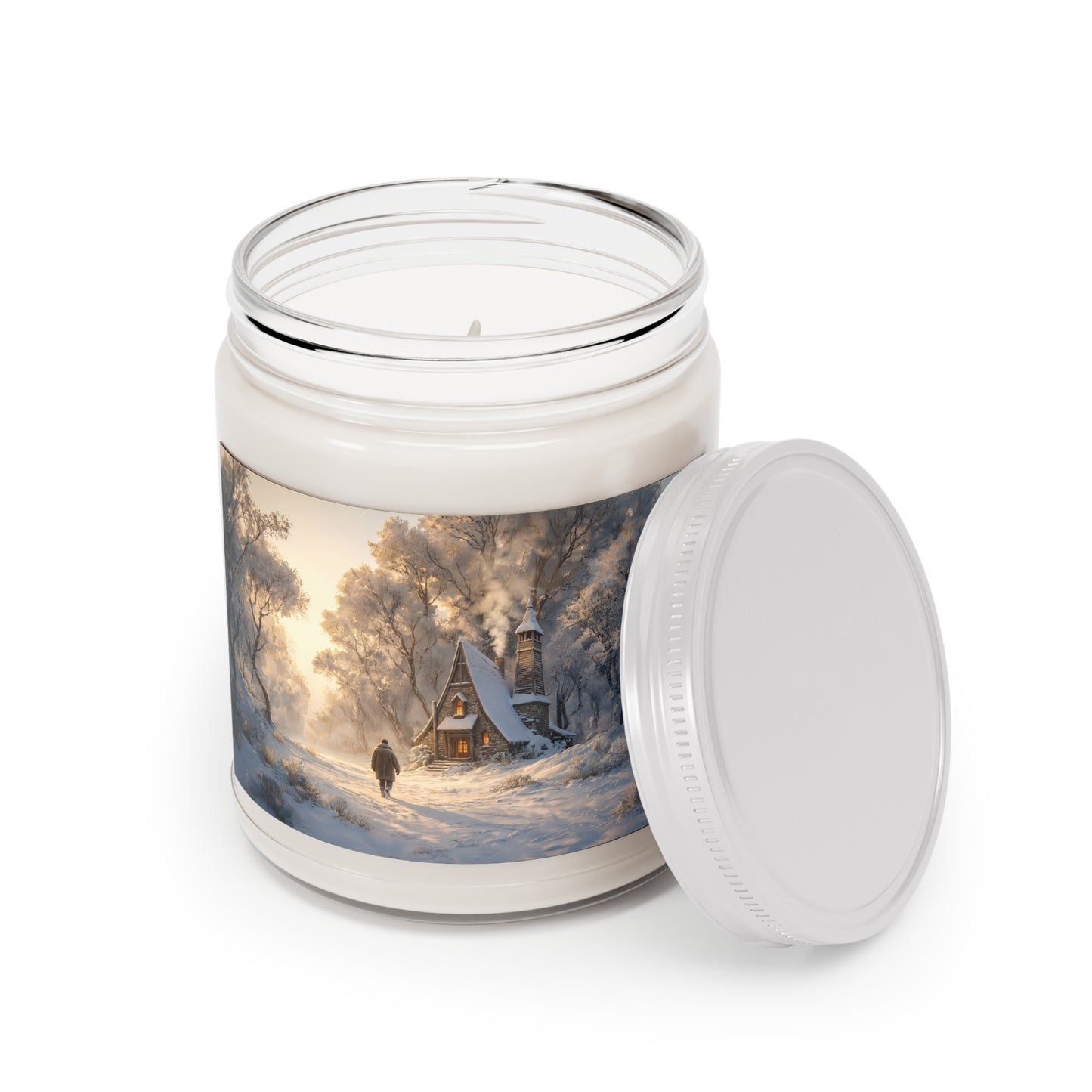 Snowbound Chapel Scented Soy Candles with White Lid, 9oz – Warmth in a Winter’s Hush