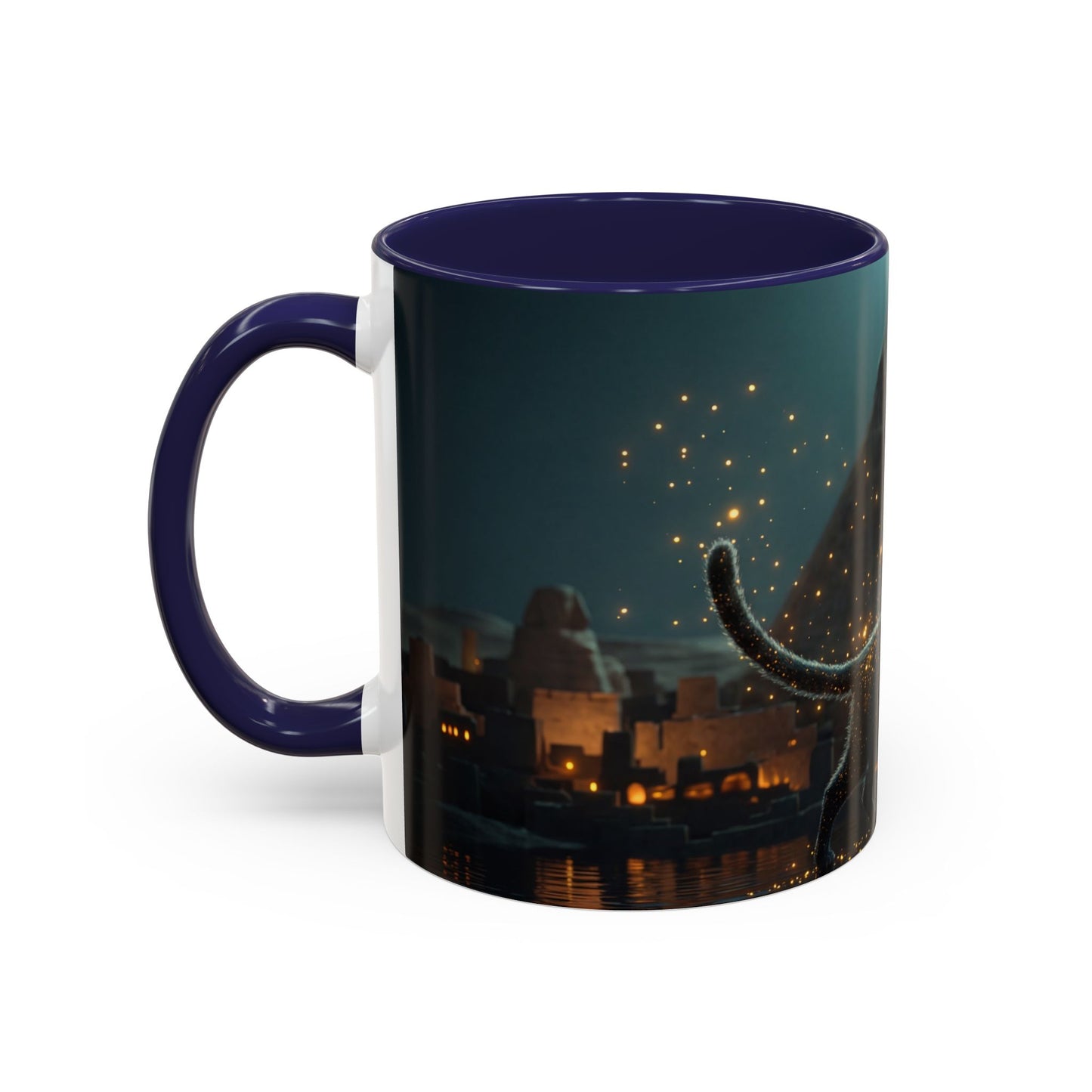 Pharaoh Cat Accent Coffee Mug (11, 15oz) – Golden Stardust Nile Sentinel