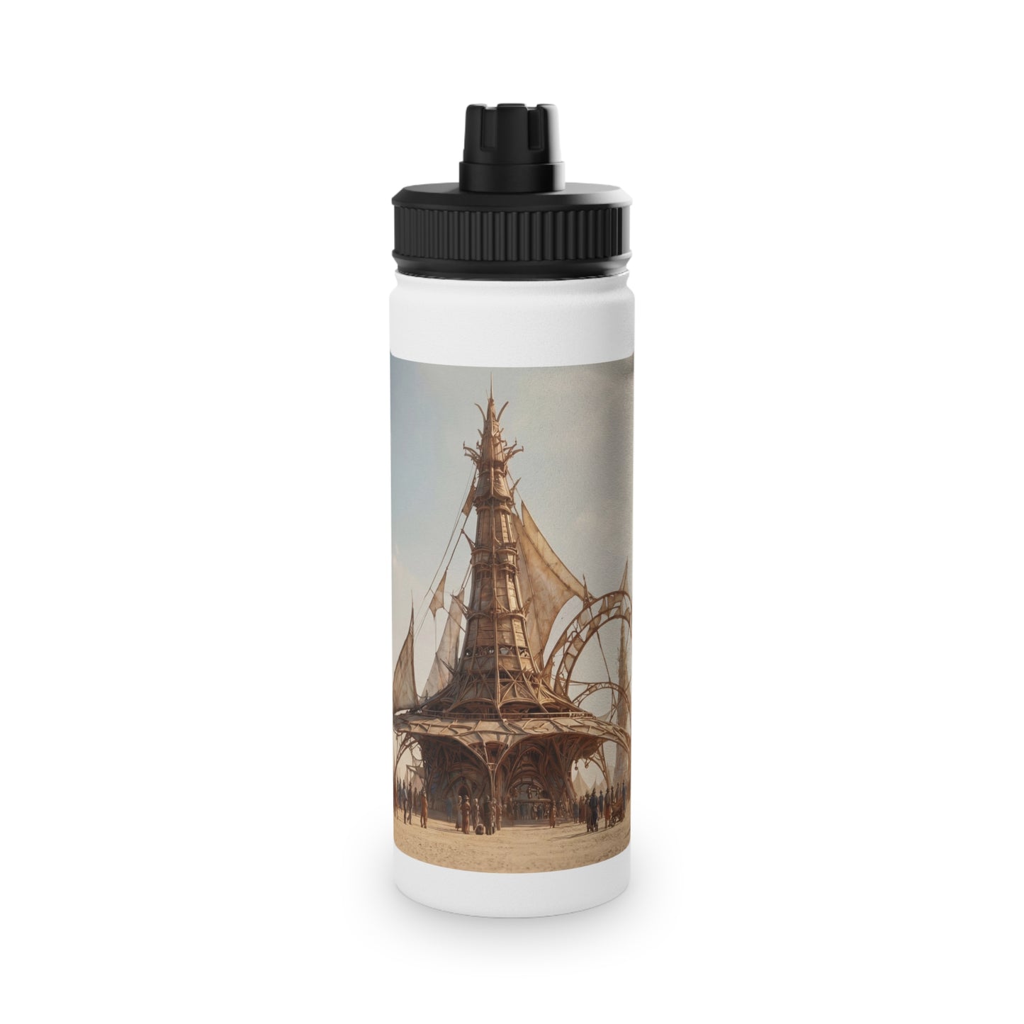 Desert Sky Cathedral Stainless Steel Water Bottle, Sports Lid – Sunlit Aetherium Oasis