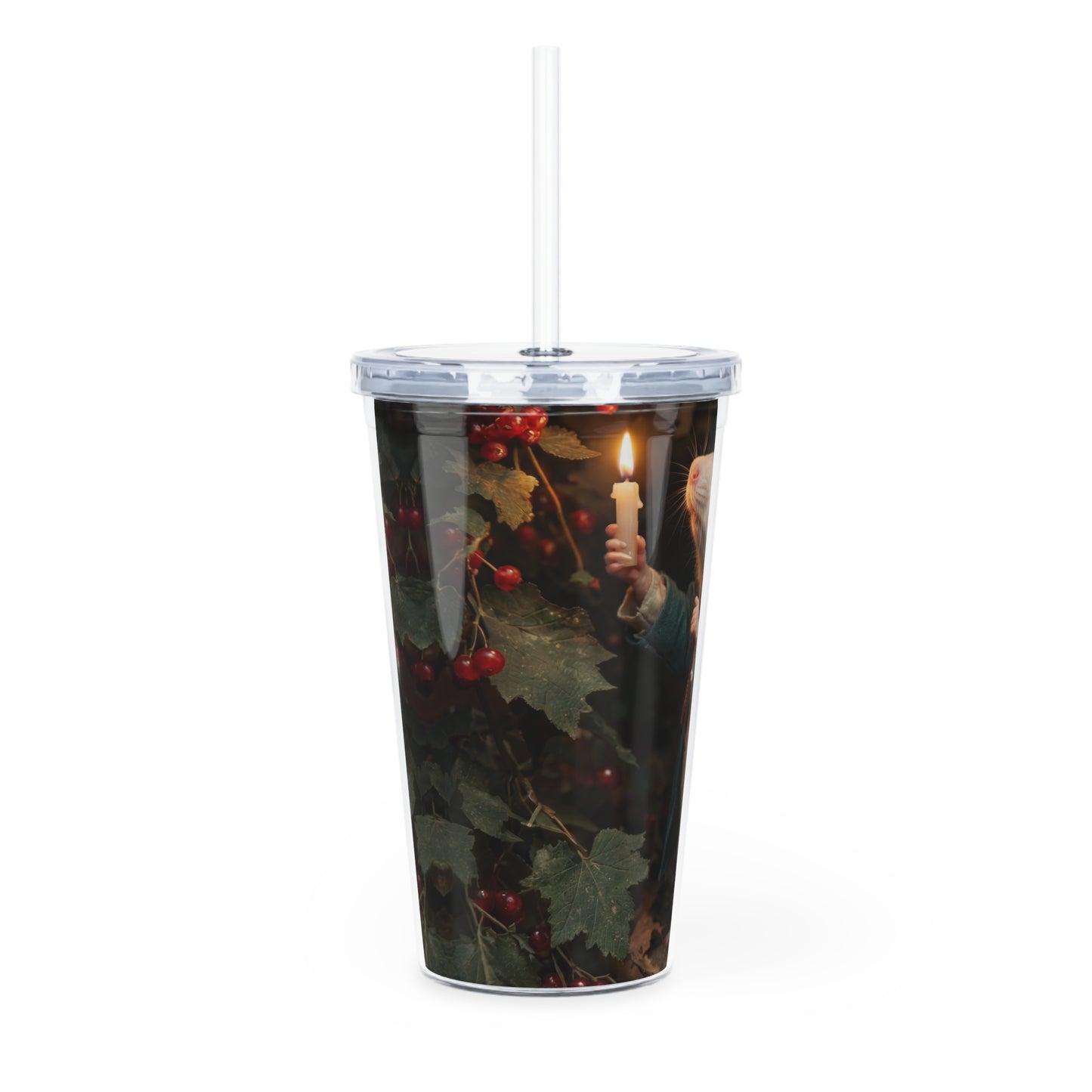 Candlelit Forager Mouse Tumbler with Straw – Autumn Berry Harvest Path