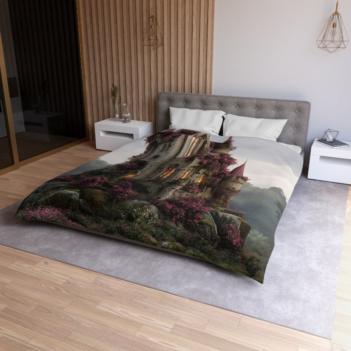 Rose-Covered Castle Microfiber Duvet Cover – Whispers of the Misty Vale