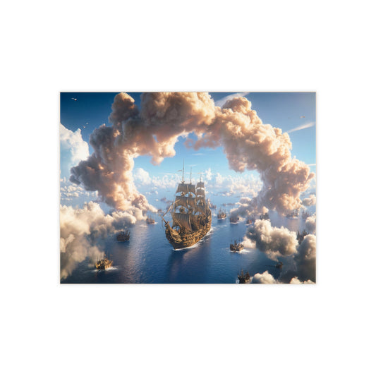 Armada Through the Clouds Ceramic Photo Tile – Golden Fleet on Azure Seas