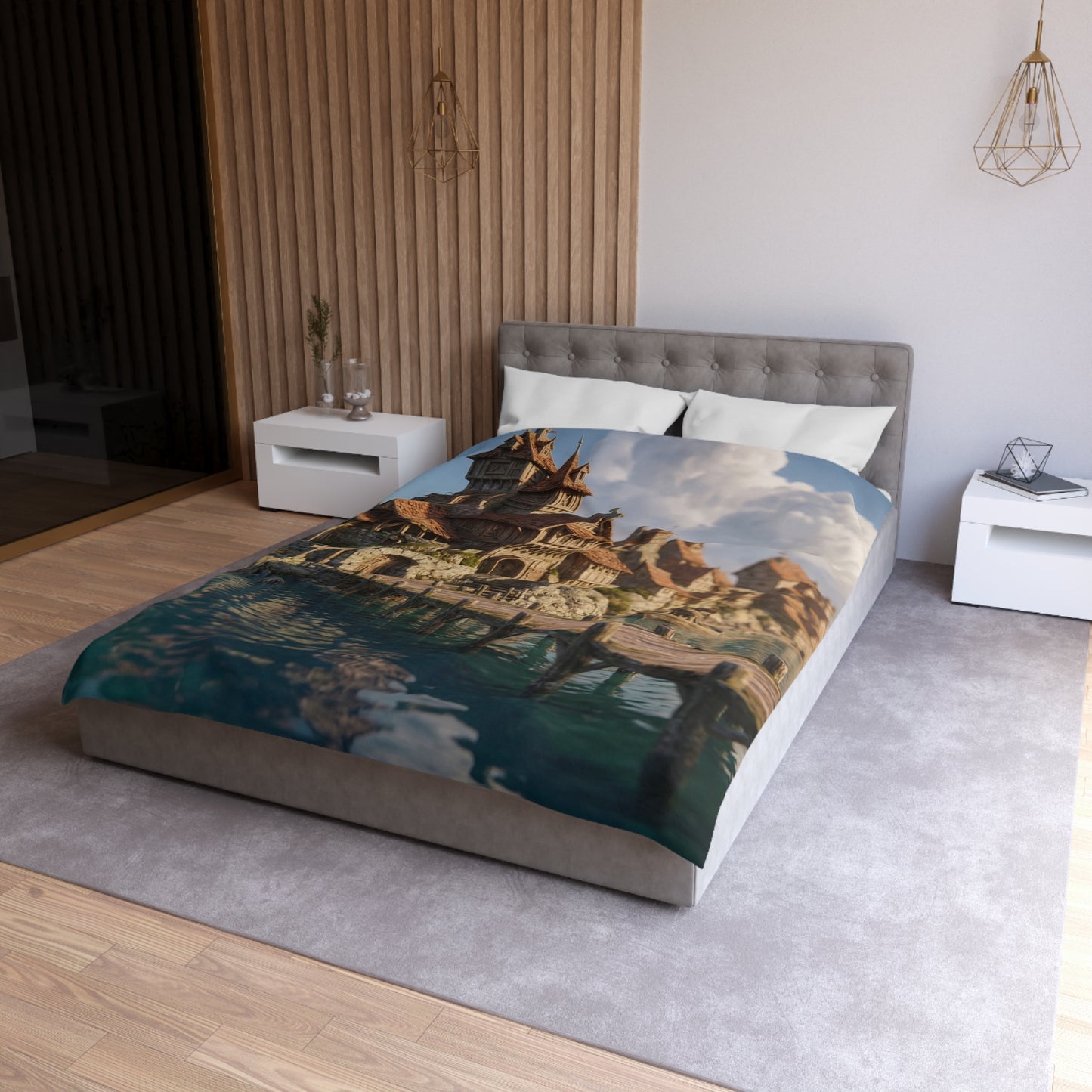 Seafarer’s Haven Microfiber Duvet Cover – Sunlit Harbor Dreamscape