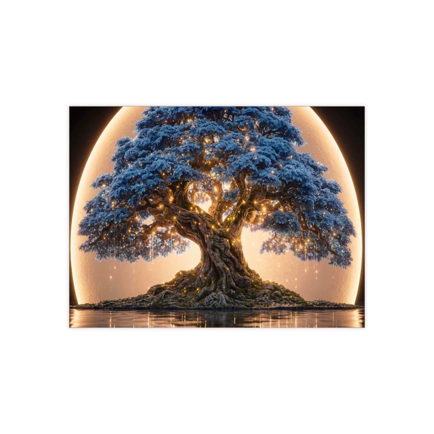 Moonlit Oracle Tree Ceramic Photo Tile – Whispering Wisdom Under Golden Light