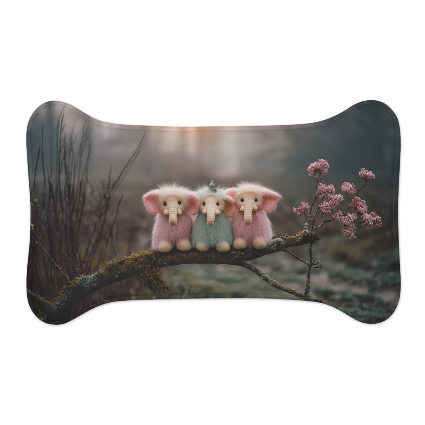 Mossy Branch Elephant Trio – Gentle Forest Guardians Pet Feeding Mats