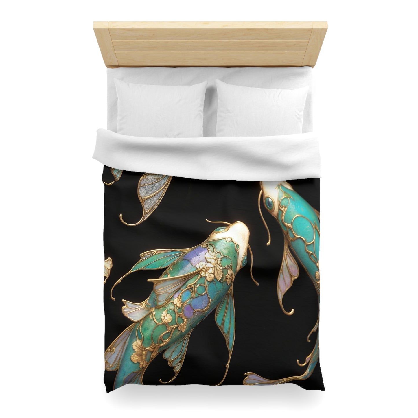 Art Nouveau Koi Microfiber Duvet Cover – Luminous Azure Guardians of the Deep