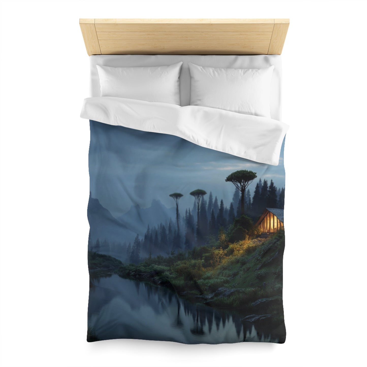 Moonlit Cabin Duvet Cover – Whispering Peaks & Silent Waters