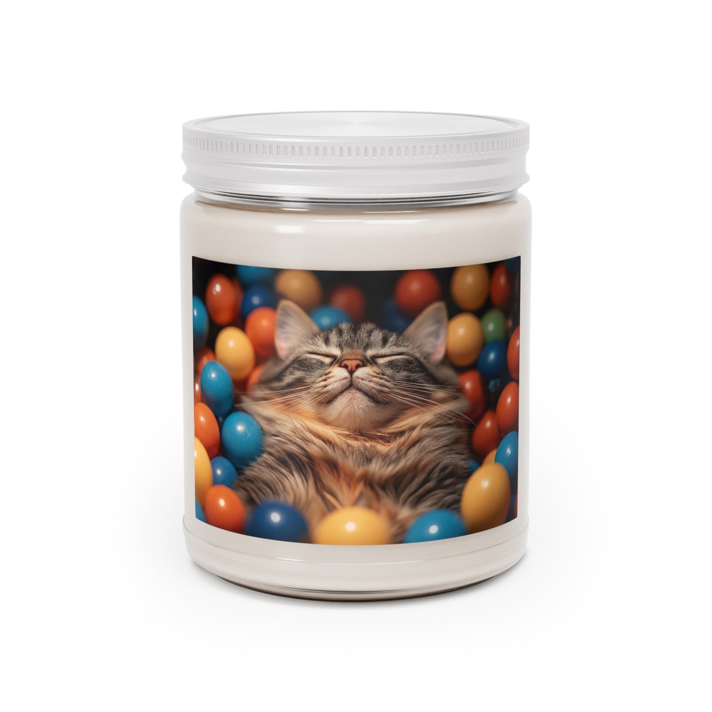 Ball Pit Cat Scented Soy Candles with White Lid, 9oz – Velvet Naps Among Chromatic Dreams