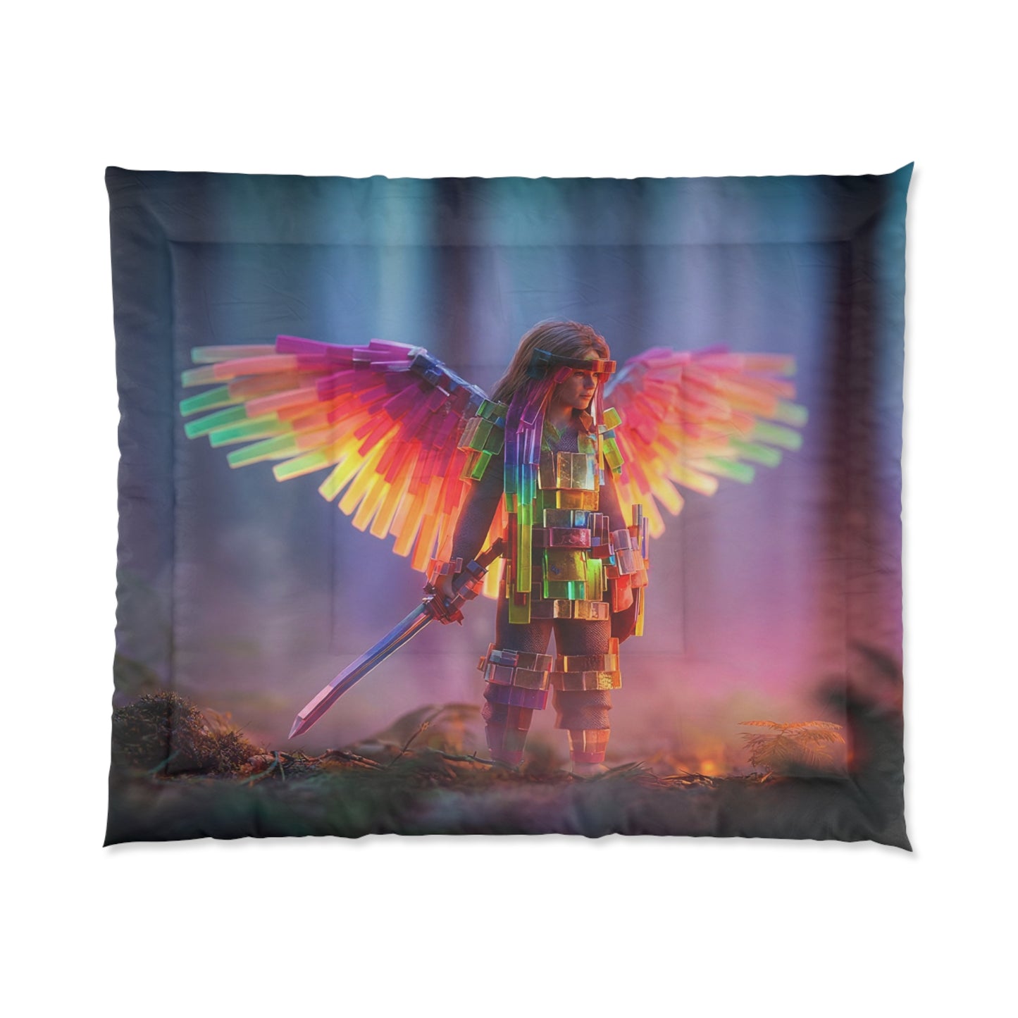 Chromatic Winged Sentinel Comforter – Prism Glow in the Forest
