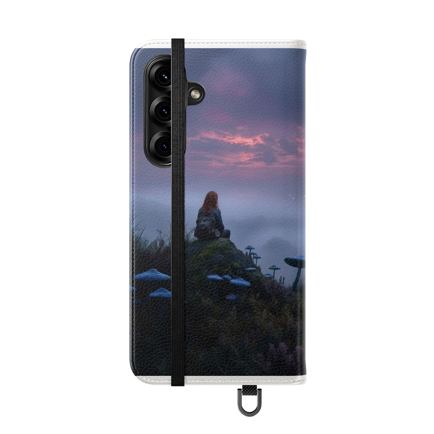 Misty Hilltop Flip Cases – Red-Haired Wanderer at Twilight