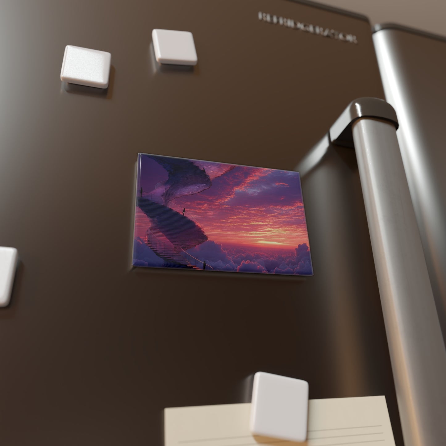 Celestial Spiral Staircase Button Magnet, Rectangle (1 & 10 pcs) – Ascending Through Twilight Clouds