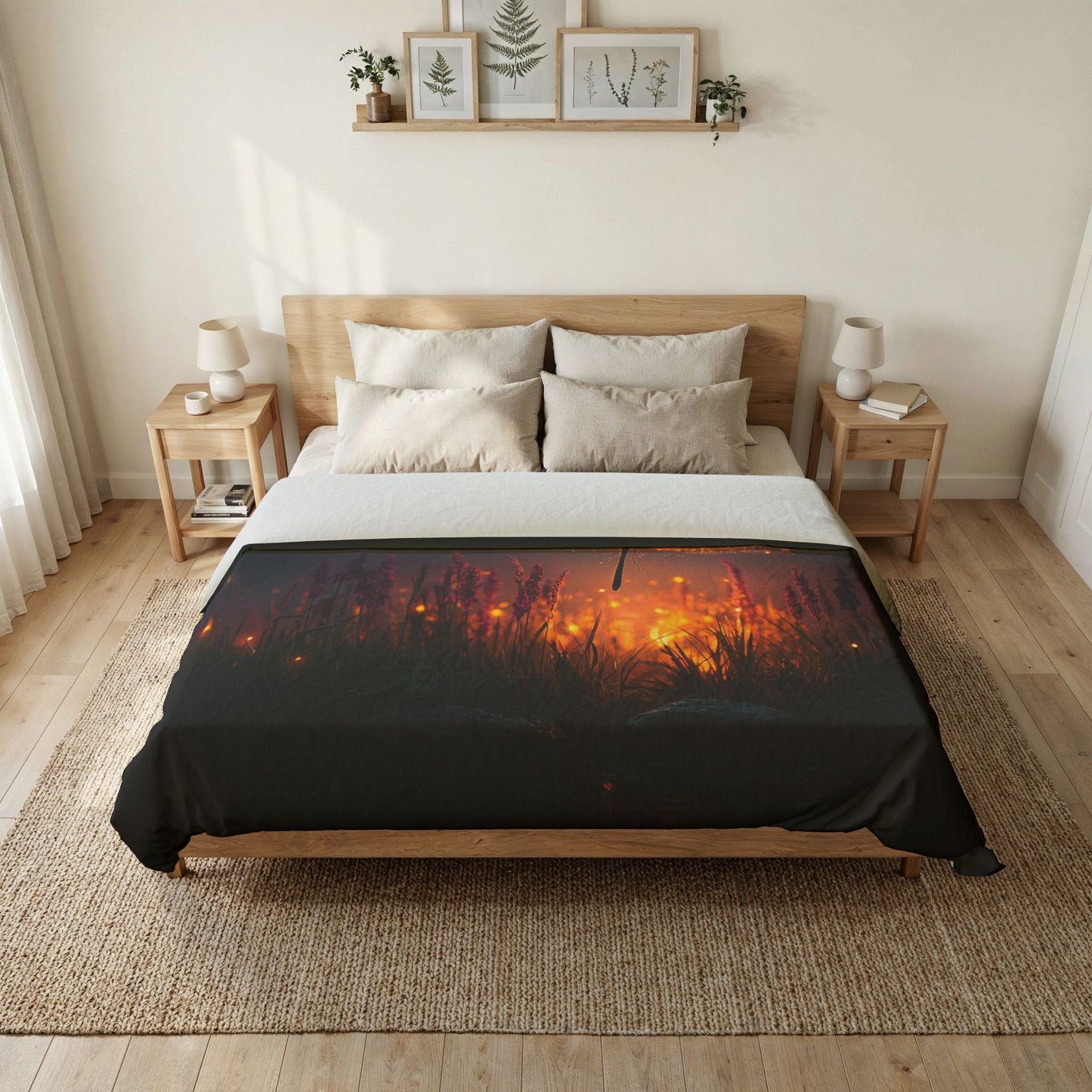 Glowing Dragonfly Cotton Duvet Cover – Amber Wings Over Twilight Marsh