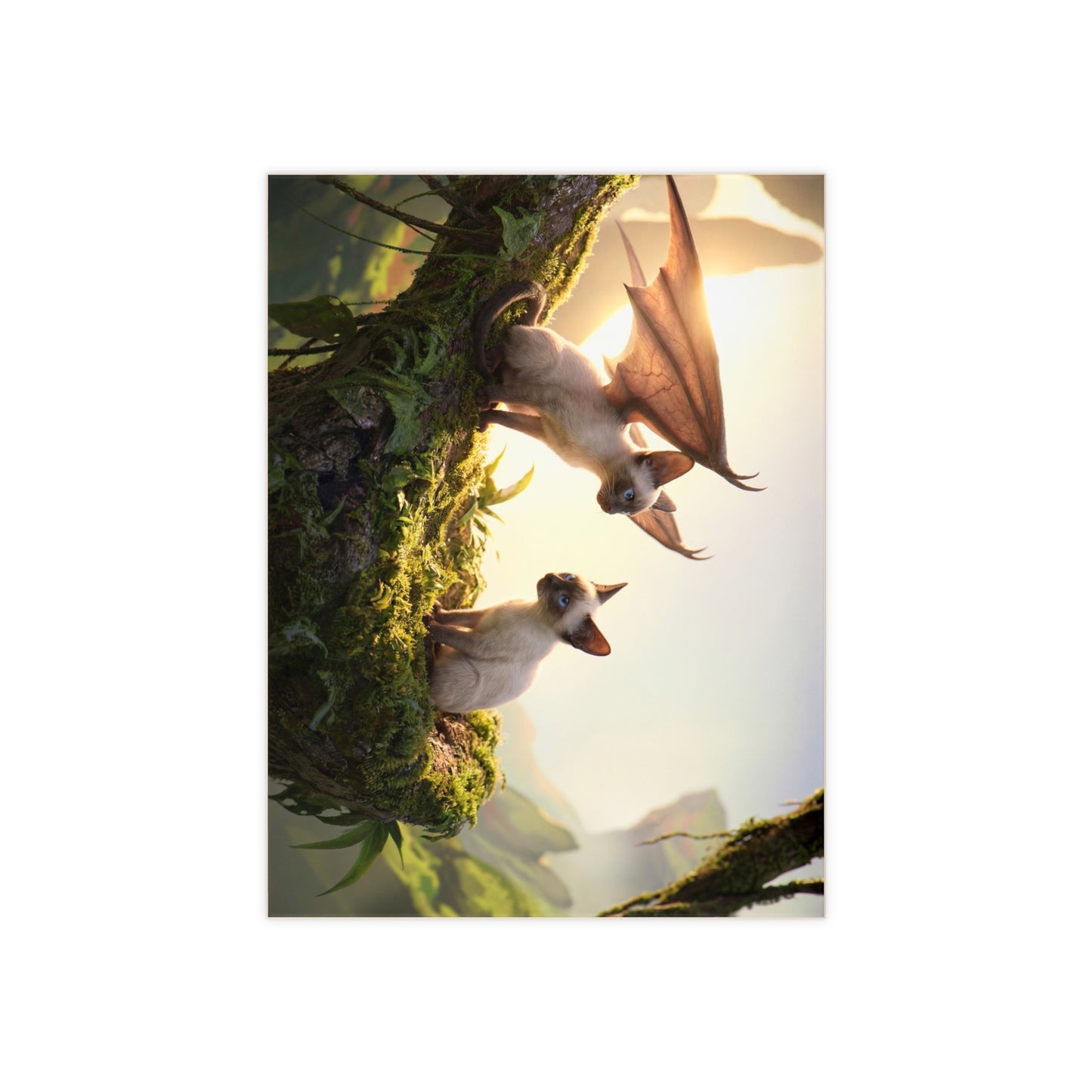 Winged Siamese Kittens Ceramic Photo Tile – Sunlit Canopy Whispers