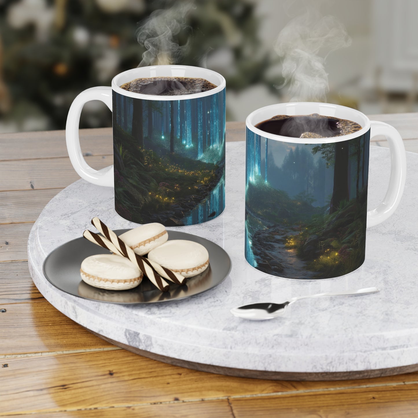 Celestial Forest Stream Ceramic Mugs (11oz\15oz\20oz) – Whispering Light in the Mist