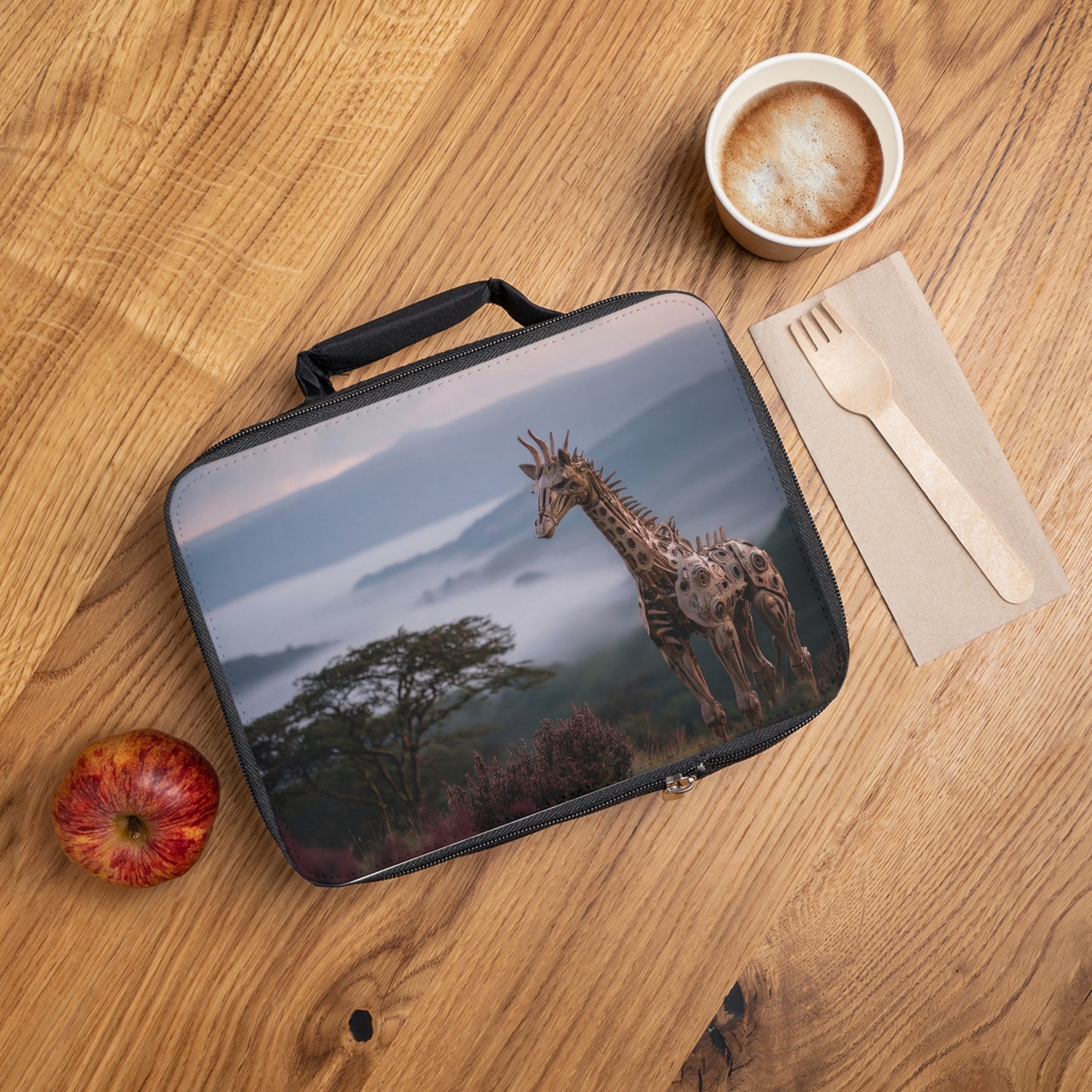 Mechanical Giraffe Lunch Bag – Sunset Sentinel of the Misty Highlands