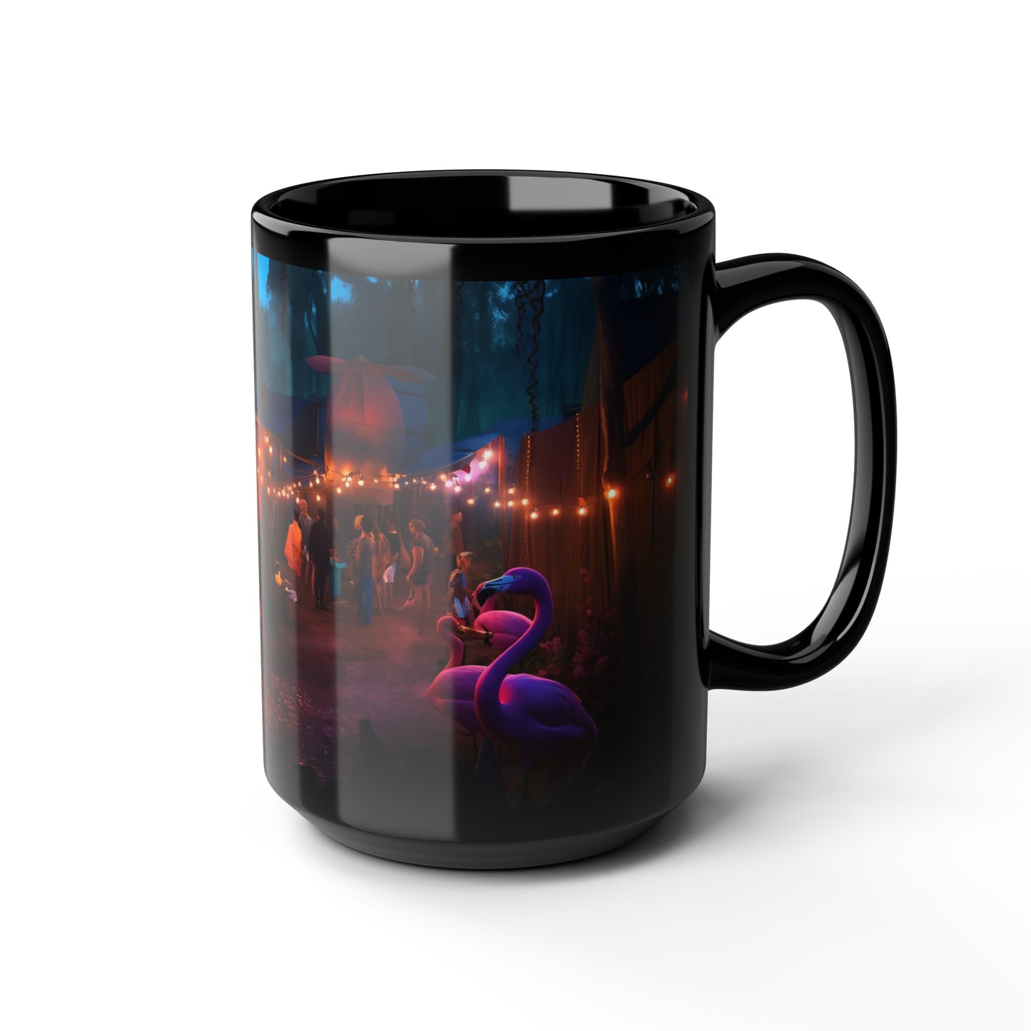 oregon country fair, flamingos at the sauna at oregon country fair, oregon, midnight, disney, pixar - Mug, Black