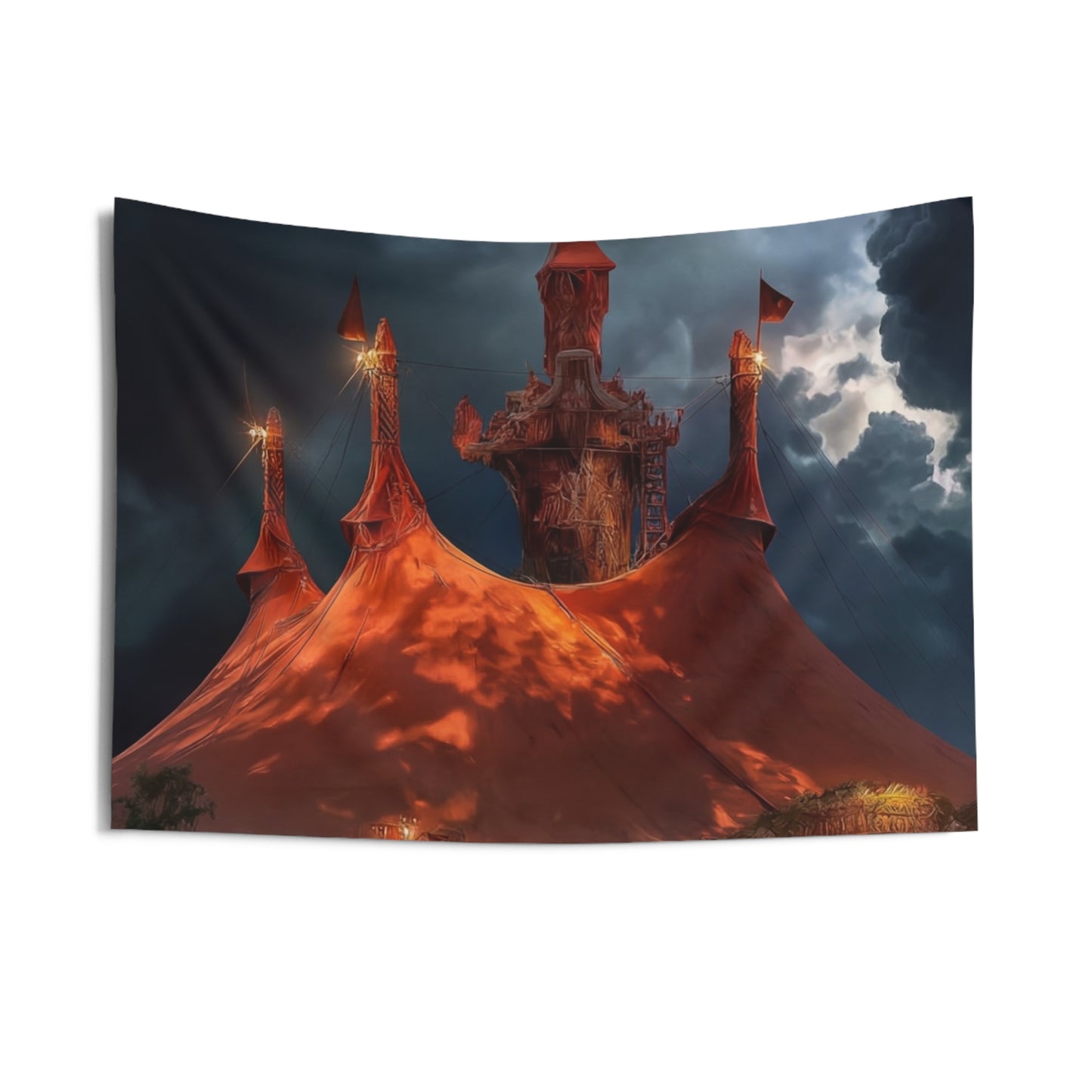 Crimson Circus Tent Wall Tapestry – Night’s Whispering Big Top