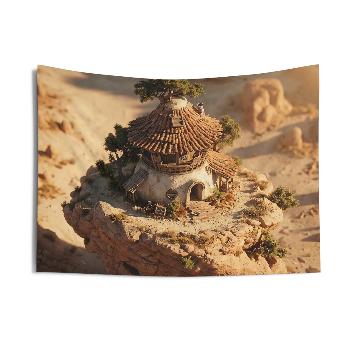 Desert Sentinel Cottage Tapestries – Sun-Drenched Cliffside Haven